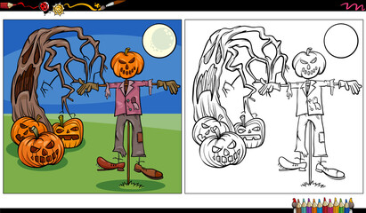 cartoon Halloween characters coloring book page