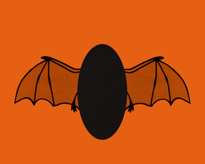 Bat wings flying with card stock body and room for text. Halloween orange and black colors.