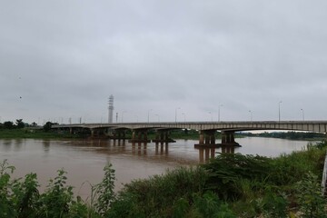 Scenery, landscape, Chao Phraya River suburban high bridge Nakhon Sawan Province, Thailand at the time of the evening