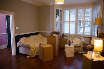 Moving boxes in living room