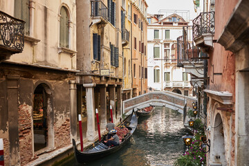 Canal Grande with Basilica di Santa Maria della Salute at sunset, Venice, Italy