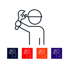 Construction Worker Thin Line Icon stock illustration. The icon is associated with a construction worker holding an adjustable wrench.