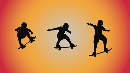 abstract background of silhouette skateboard pose move trick