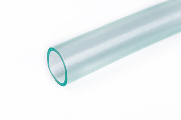 The cut tip of the rubber hose, on a white background