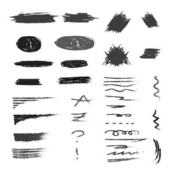 Brush stoke elements set. Icon, sale and shop sign. Splash, text box, banner. Brushes. Strokes. Splash. Line, simple rules. Black strokes. Dialogue text. UI. UX elements.  