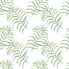 Fototapeta na wymiar Leaves tropical jungle watercolor hand drawn illustration. Print textile patern seamless set separately on white background wildlife