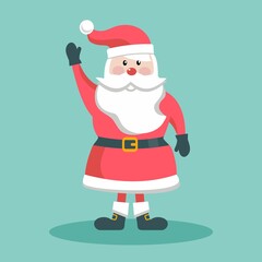 Fototapeta na wymiar Santa Claus, waving his hand. Vector illustration in a flat style. The concept of Christmas and New Year.