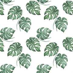 Leaves tropical jungle watercolor hand drawn illustration. Print textile patern seamless set separately on white background wildlife