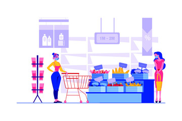 Social Distancing at the Supermarket Illustration concept. Flat illustration isolated on white background.