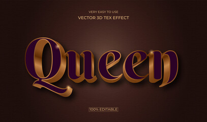 Queen 3d text effect design . Queen 3d editable vector text effect design.