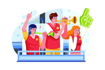 Male supporters blowing trumpets Illustration concept. Flat illustration isolated on white background.