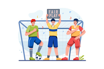 Fair play campaign with sports referee Illustration concept. Flat illustration isolated on white background. - obrazy, fototapety, plakaty