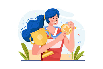 Winner gets a gold medal Illustration concept. Flat illustration isolated on white background.