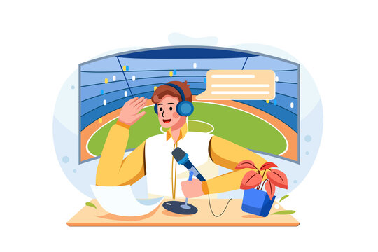 Sports commentator Illustration concept. Flat illustration isolated on white background.