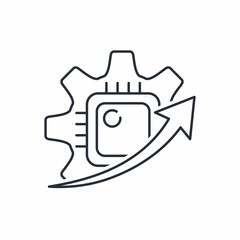 Electronic chip in the mechanism. Better electronic provision. Vector linear icon isolated on white background.