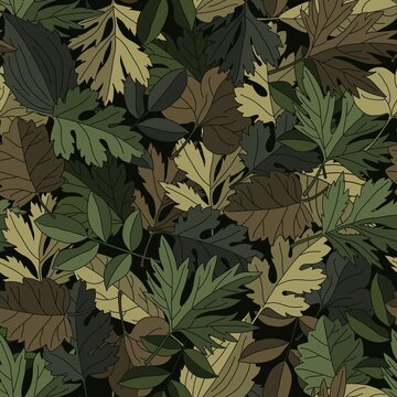 Camouflage seamless pattern with leaves