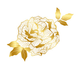 Golden peony flower in oriental trend