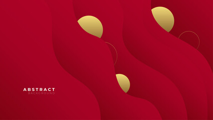 Abstract luxury dark red and gold presentation background with gold lines and waves