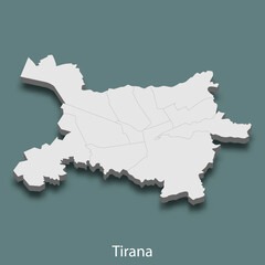 3d isometric map of Tirana is a city of Albania