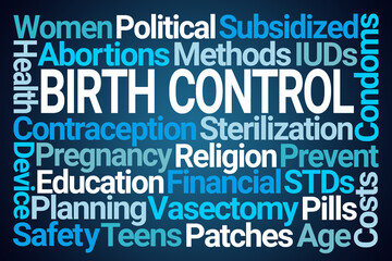 Birth Control Word Cloud on Blue Background