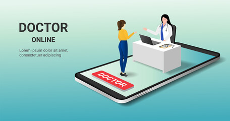 smartphone screen with female therapist and  patient. Online doctor, online medical consultation, tele medicine, Online healthcare and medical consultation. Digital health concept. 3D vector
