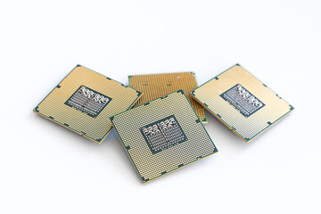 cpu set on white isolated background, stack of microchips