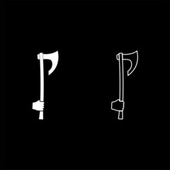 War axe in hand use arm poleaxe icon white color vector illustration flat style image set