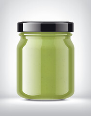 Glass Jar with Wasabi on Background. 