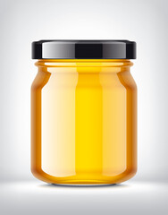 Glass Jar with Honey on Background. 