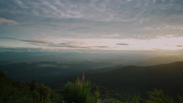 Aerial view from Doi Pui viewpoint at sunset time in Thailand. Handheld shot