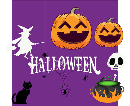 Halloween Background Vector Pumpkin Trick Or Treat with Spider castle