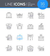 City wayfinding- modern line design style icon set