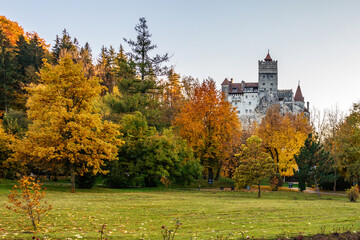 Gloomy Dracula's castle in autumn in Transylvania, Romania