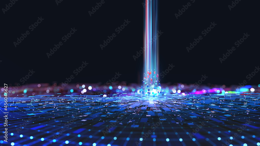 Fototapete Big data. Business and digital technologies. Data flow in a secure system. Wireless systems, globalization. Data analytics, blockchain technology. 3D illustration of circular paths
