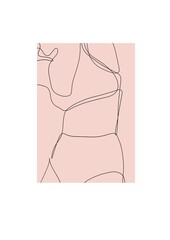 Line hand drawn woman body. Minimalist illustration pink poster isolated on white background. Female Figure Creative Contemporary Abstract Line Drawing. Beauty
