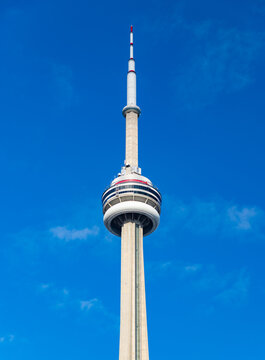 Toronto, Canada - April 8, 2019: A picture of the upper part of the CN Tower.