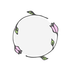 Hand drawn wreath in vector. Doodle leaves and flowers. Romantic floral design elements. Floral frame.