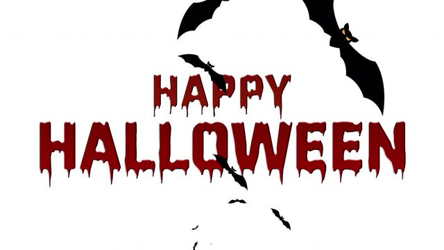 Halloween background with flying bats and blood text Happy Halloween, animation, 4k stock footage