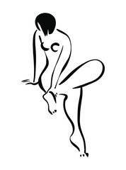 Hand drawn beautiful sitting woman. Isolated sketching portrait, artistic illustration