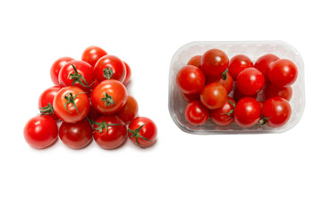 Many cherry tomatoes isolated on  white background. Group of cherry tomatoes.