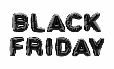 Black Friday phrase with 3D balloon fonts. Black Friday banner with 3d black balloon fonts. Black friday sale banner on white background