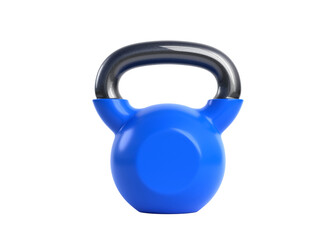 Naklejka na ściany i meble Blue kettlebell over white background. Heavy weights. Gym and fitness equipment. Workout tools. Muscle exercise, bodybuilding or fitness concept. 3D rendering illustration