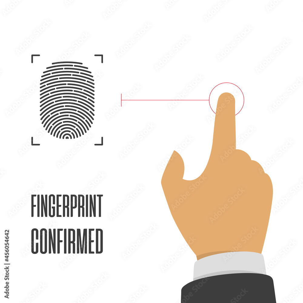 Poster vector illustration of identification of fingerprint in flat style. concept of security, illustratio