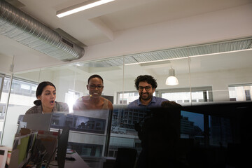 Fototapeta premium Business people brainstorming in open plan office