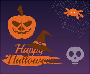 Design Halloween Day 31 October Event Dark illustration Spider And  Pumpkin Vector With Purple Background