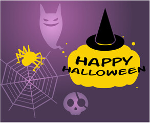 Happy Halloween Holiday Vector Trick Or Treat with Pumpkin Yellow and Ghost