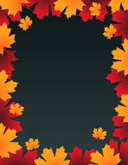 Naklejka na ściany i meble Frame made from autumn leaves. Maple leaf frame. Yellow and red leaves on a gray background. Autumn background with place for text.
