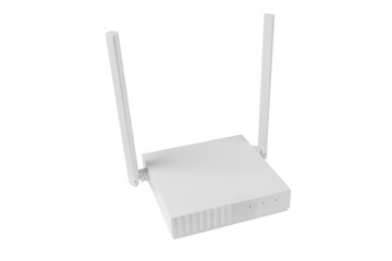 Wireless Wi-Fi router isolated on white background. wifi technology concept. White wireless...