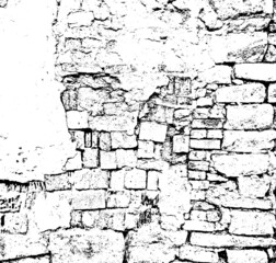 Old grungy retro dirty faded brick wall of ancient city. Uneven pitted peeled surface brickwork of cellar worn. Ruined shabby stiff blocks.Hard solid messy ragged holes brickwall of 3D grunge design