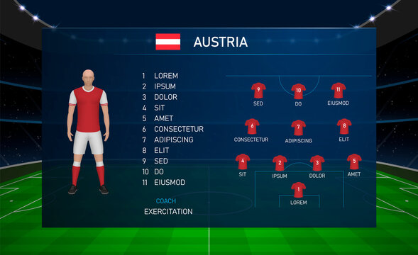 Football scoreboard broadcast graphic with squad soccer team Austria